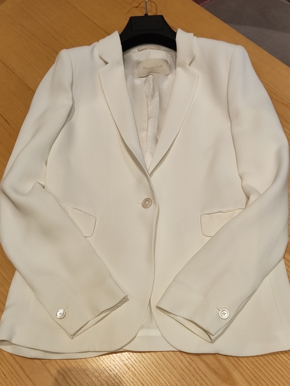Massimo Dutti White Cream Single-Button Tailored Blazer
